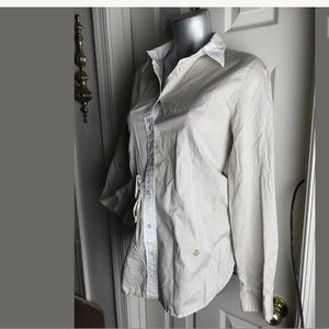 WASHED SHIRTS J.CREW BROWN/WHITE BOYFRIEND SHIRT